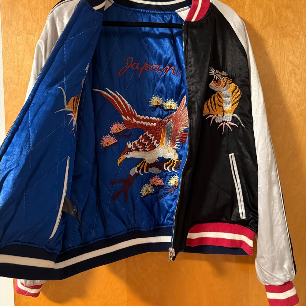 Embroidered Black Bomber Jacket with Animal Design - Picture 2 of 5